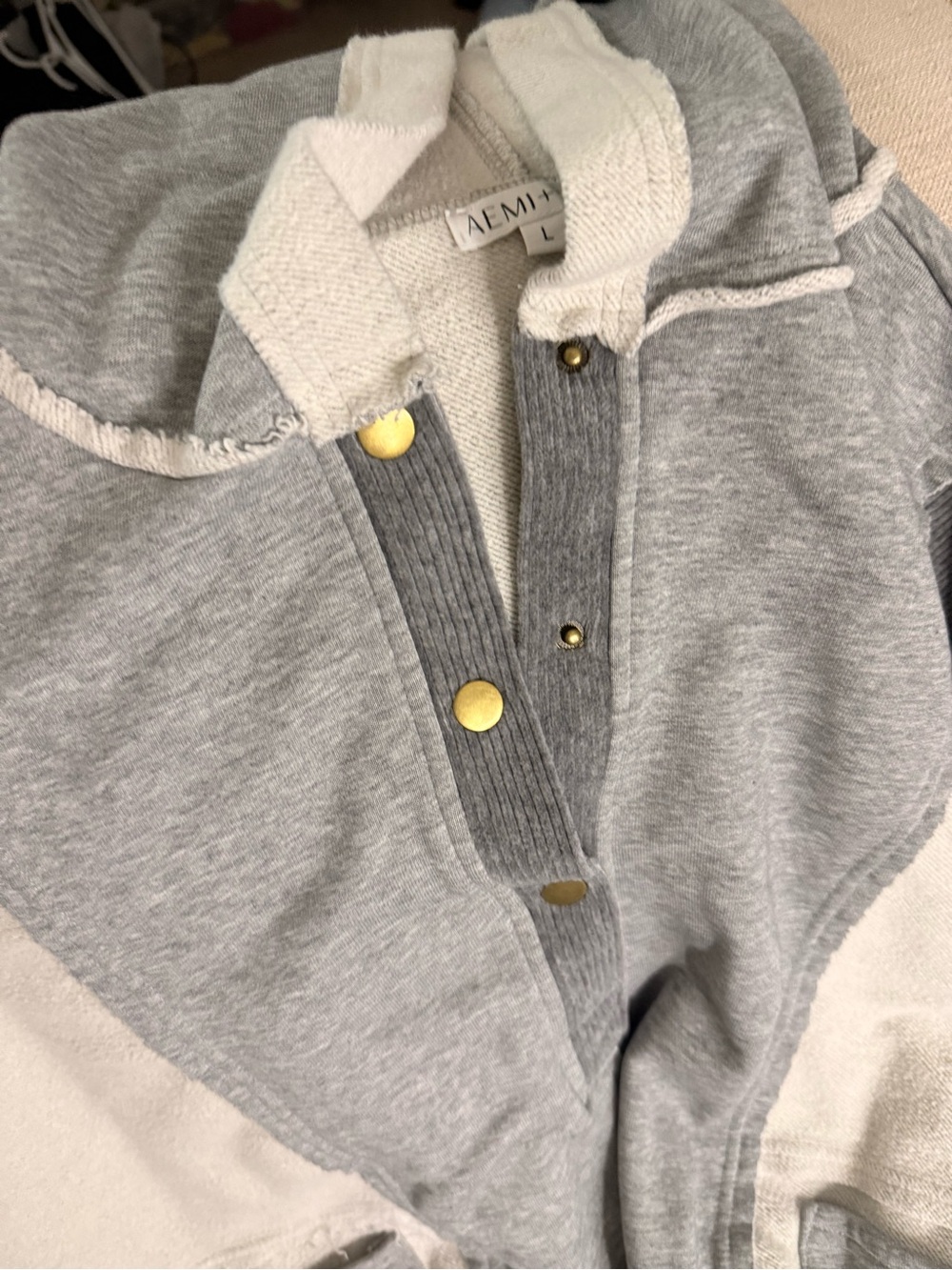 Women's Gray and Cream Colorblock Hooded Pullover - Picture 2 of 4